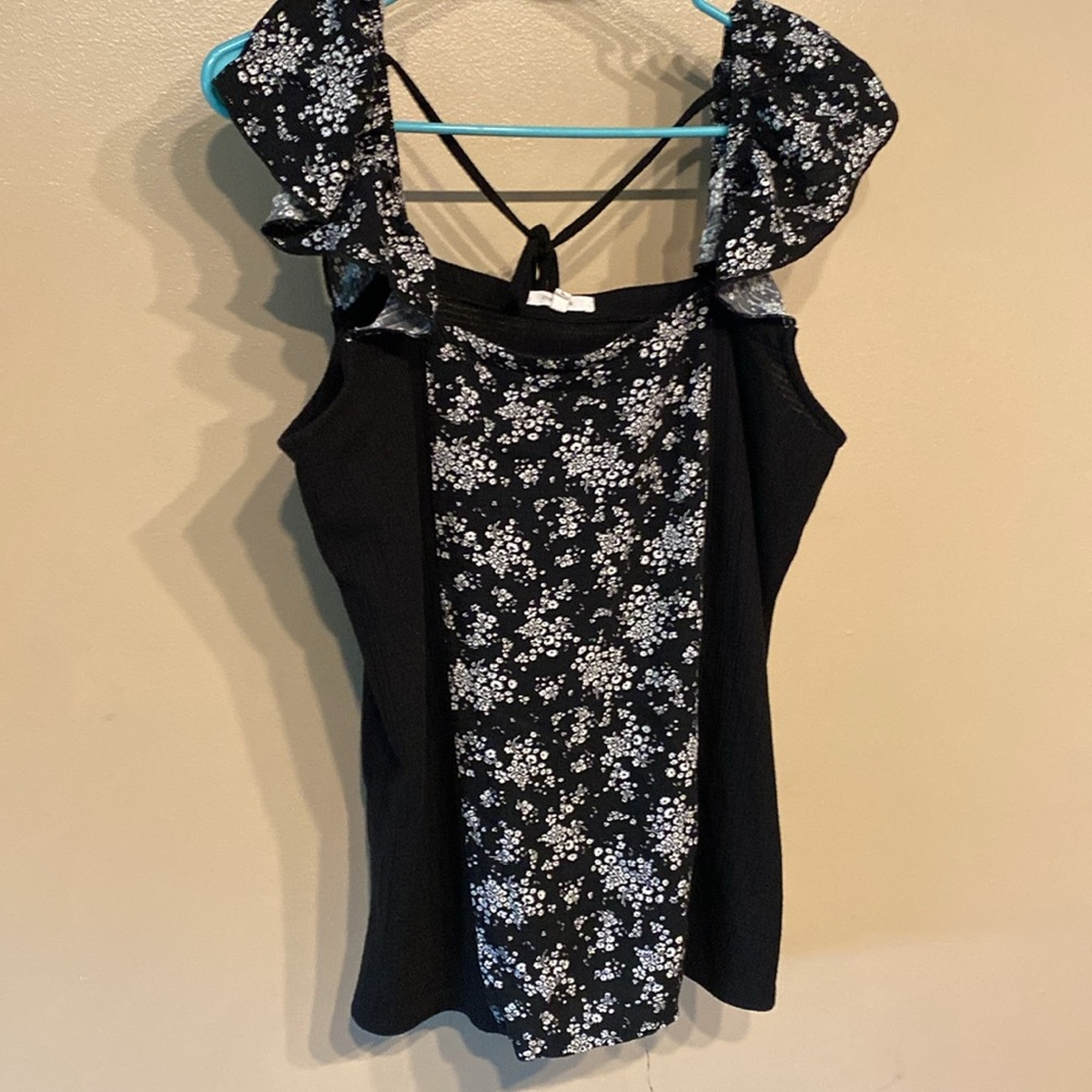 Maurices Ruffled Sleeveless Black and White Blouse
